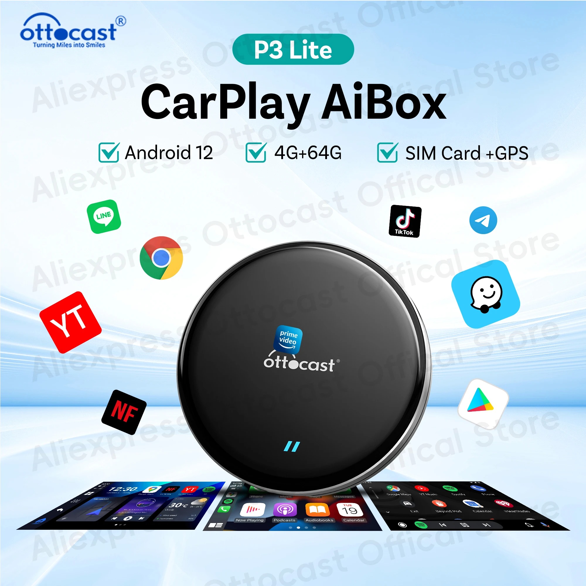 Car Accessories Youtube - OTTOCAST 新型P3 Lite OttoAiBox ワイヤレスCarPlay Android