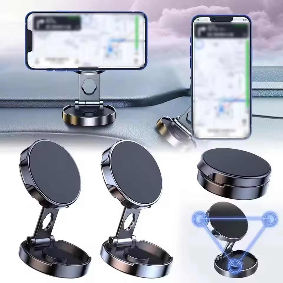 Car Phone Holder Magnetic - 強力マグネット式携帯電話スタンド 720 ° 折りたたみ式丸型ブラケット車載ホルダー、ユニバーサル携帯電話用車載マウントホルダー