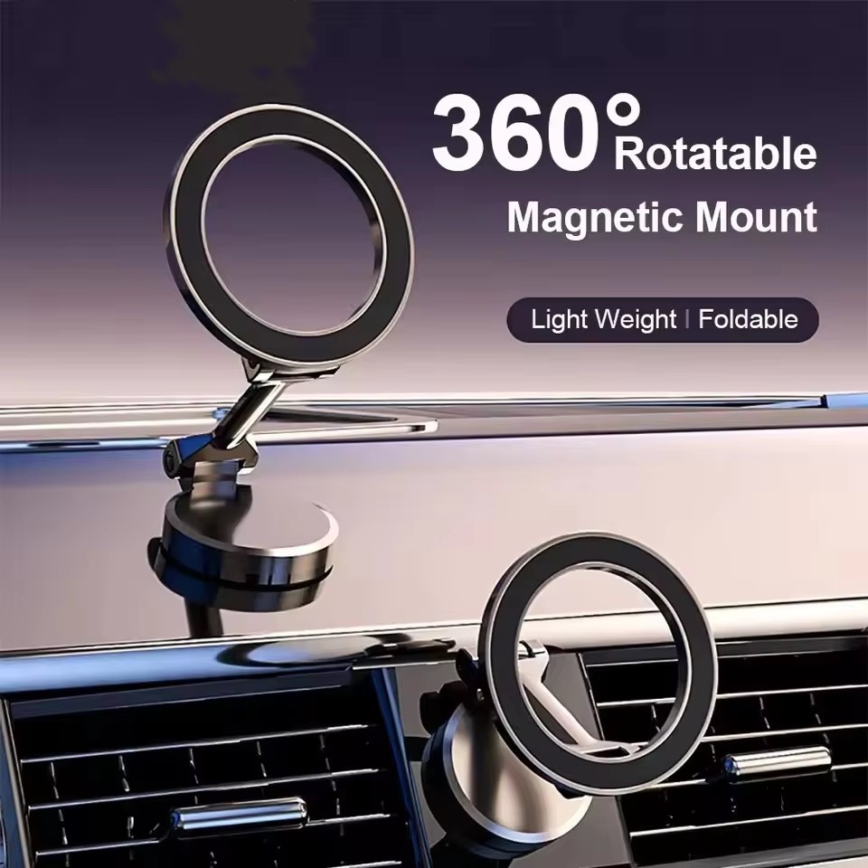 Car Phone Holder Magnetic - マグセーフ360対応折りたたみ式マグネット式車載携帯電話ホルダー ° iPhone 17、Huawei、Xiaomi対応 車載用調整可能マグネット式マウントスタンド
