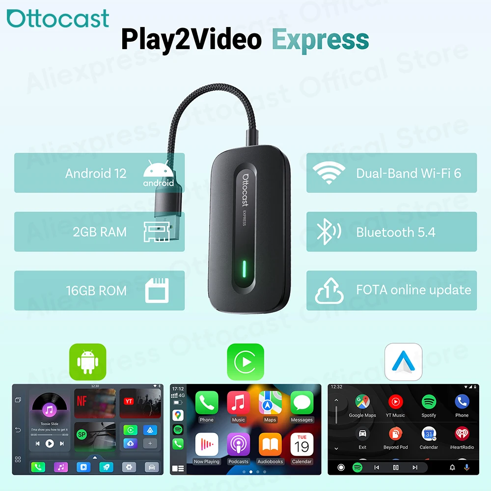 Car Accessories Youtube - OTTOCAST Play2Video Express ワイヤレスCarPlay ワイヤレスAndroid Autoアダプター