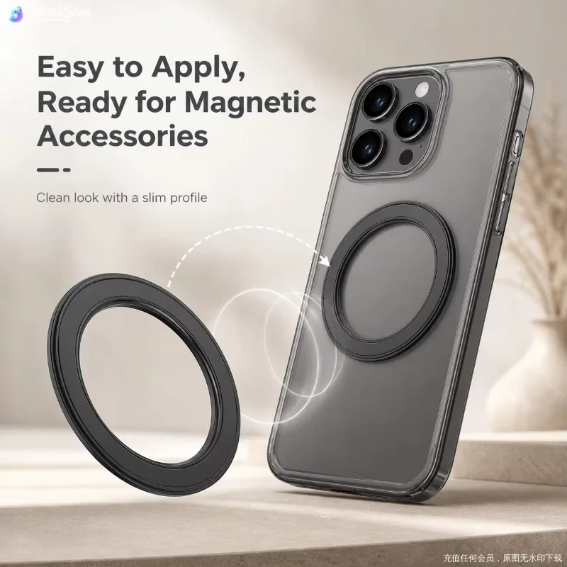 Car Phone Holder Magnetic - MagSafe対応、強力磁石リング式スマートフォンホルダー。吸着式で壁や車のダッシュボードに取り付け可能。iPhone用。