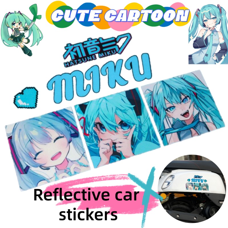Car Accessories Rear - 2026年新作クリエイティブ初音ミクアニメ反射ステッカー、車の後部窓、電動スクーター、ヘルメット用のかわいいデカール