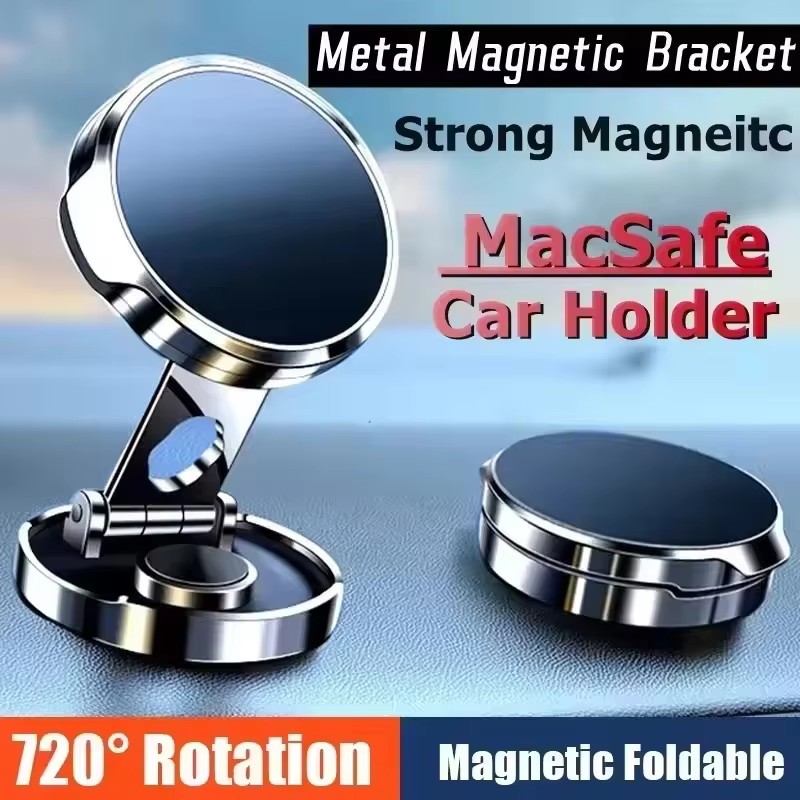 Car Phone Holder Magnetic - 丸型折りたたみ式マグネットカーホルダー 360度回転式携帯電話ブラケットマウント 強力マグネット対応 iPhone/Samsungスタンド用