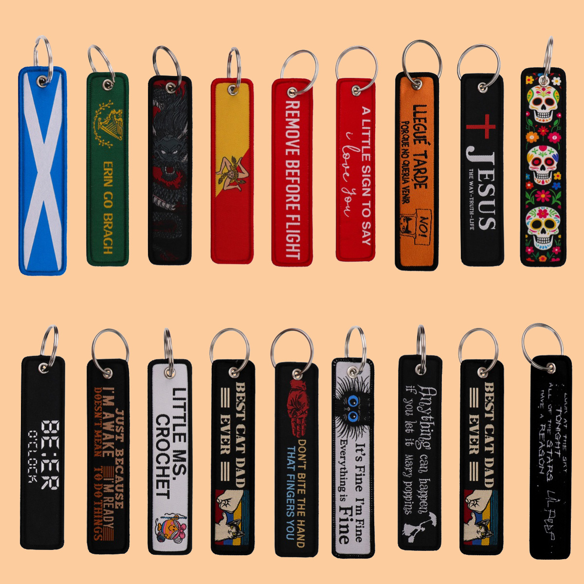 Car Accessories Quotation - 1 個航空刺繍キータグオートバイ車バックパックイエス引用キーホルダー国旗キーリングアクセサリーギフト